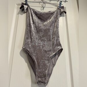 Urban Outfitters Velvet Bodysuit in Taupe